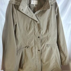 Laundry by Shelli Segal Hooded Utility Jacket Beige Size Large Zip Snap Coat